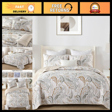 Boho Paisley Quilt Set King Size - 3 Piece Soft Microfiber Bedspread for All Sea