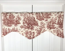 Red Toile Curtain Valance French Country Life Lined Scalloped 49" x 21"