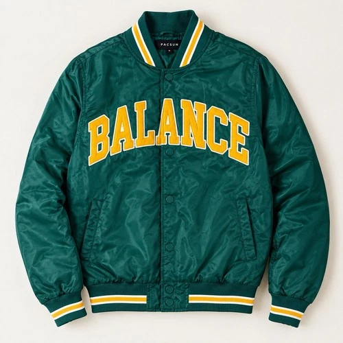 PacSun Green & Gold Balance Varsity Bomber Jacket Men's Size S Nylon Quilted - product listing photo