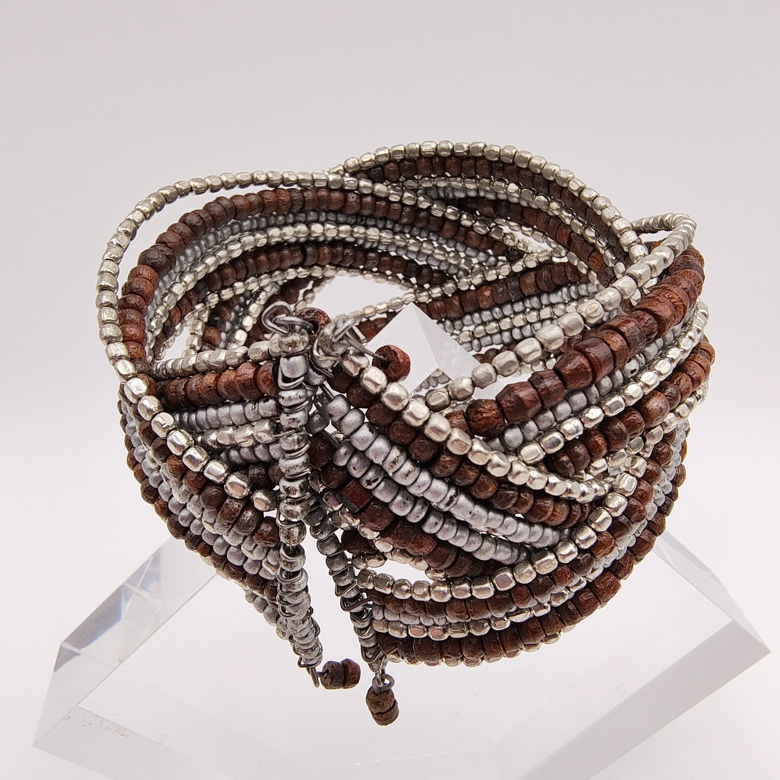 Boho Chic Memory Wire Cuff Bracelet Silver Tone G… - image 5