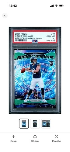 Caleb Williams ROOKIE 2024 Green Prizm Football PSA 10 GEM MINT #25 Fireworks