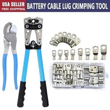 Battery Cable Lug Crimping Tool Wire Crimper 10-0AWG + Wire cutter+60 Ring Lugs
