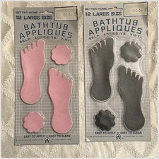 NOS Better Home Bathtub Appliques Self-Adhesive Vinyl 12pc Set Pink & Gray 1996