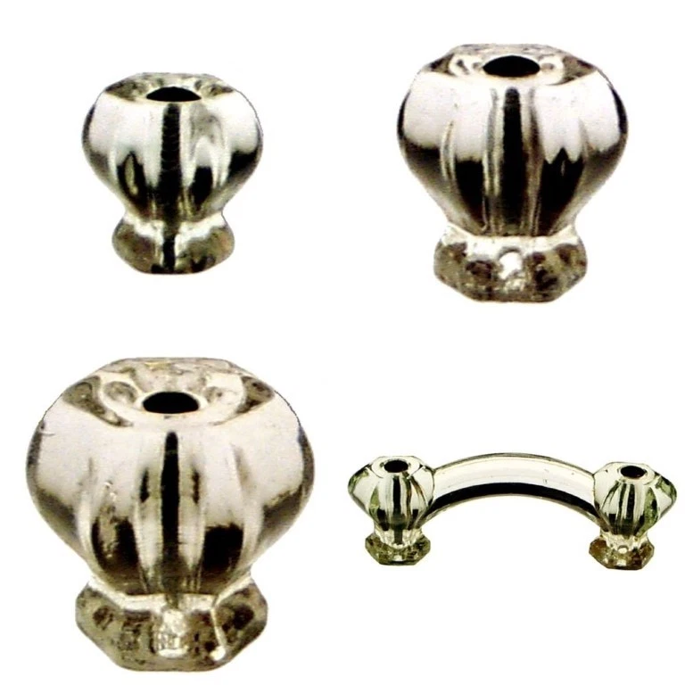 1-1/4" CLEAR HEXAGONAL Glass Knob Hexagon antique vintage old retro pan Hoosier  - Image 3 of 4