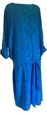 Vintage Blue Drop Waist Dress, Blouson, Yessica 40 L, 3/4 Satin 80's Party  Forma | eBay