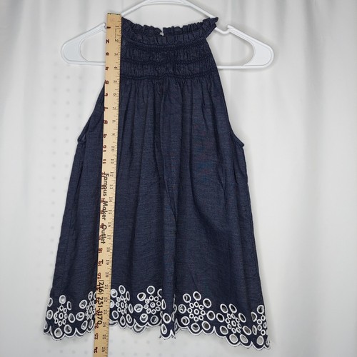 Ann Taylor Embroidered Floral Halter Top Womens Small Blue Chambray White Preppy - Picture 7 of 9