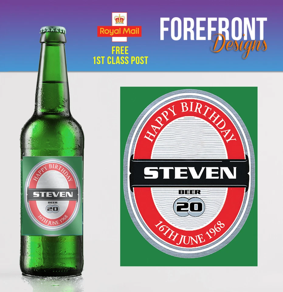FOREFRONTDESIGNS Personalised Beer/Lager Spoof bottle labels - Perfect Birthday Gift 4,8,12 Label