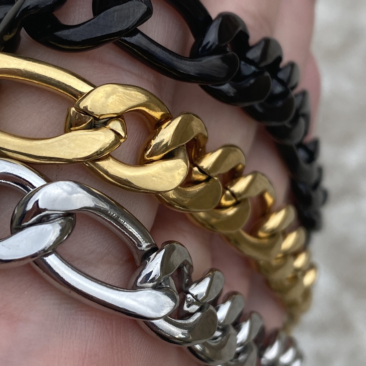 アクセサリー Figaro Wide Chain Bracelet Mens silver chain link bracelet 3/8