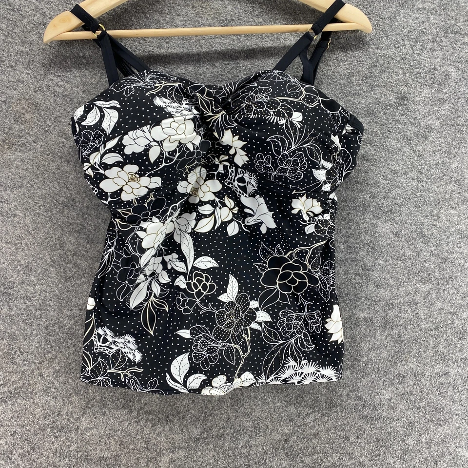 Tankini Top Sin Marca Mujer 10 Negro Floral Forrado Push Up Sin Mangas Traje de Baño Foto 4 de 4