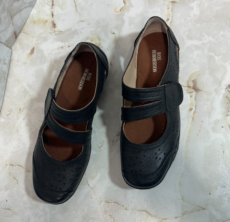 Usado dos veces Ros Hommerson Cuero Negro Chelsea Mary Jane Plano Talla 5M Foto 2 de 4