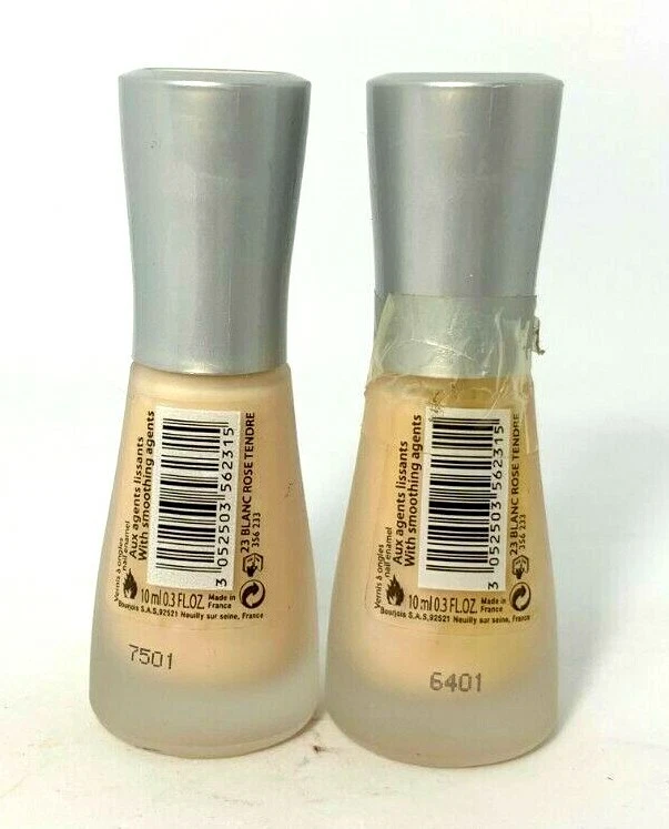 Lote de 2 esmaltes de uñas Bourjois Fortifiant Lissant ~ 23 Blanc Rose ~ 0,3 oz x 2 Foto 2 de 2