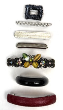 Vintage Hair Clip Lot 7 Barrette Rhinestone Metal Plastic Leather