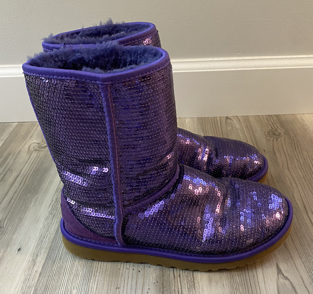 UGG Classic Sparkle Purple Sequin Pull On Boots Limited