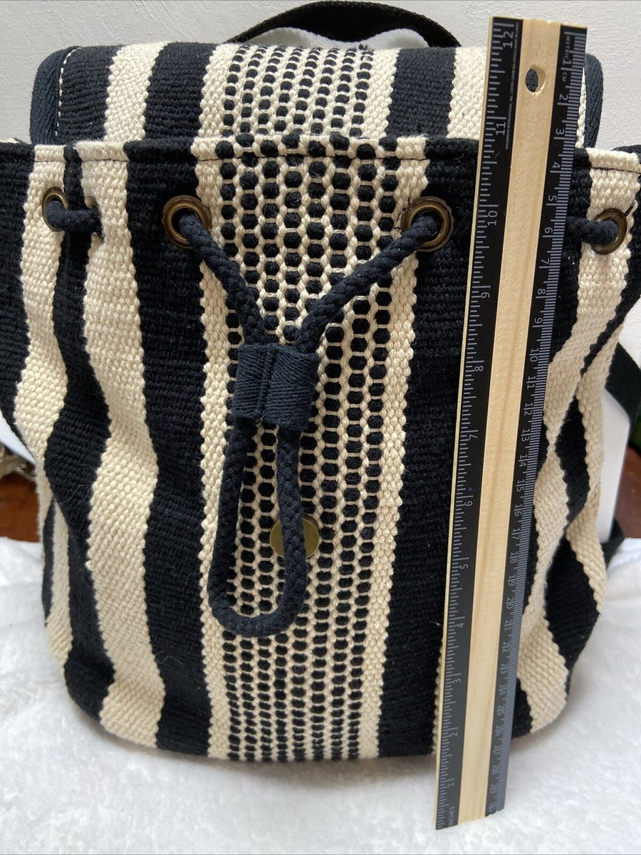Universal Thread Black & Cream Striped Flap Woven Backpack  display picture 1