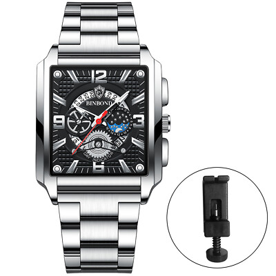 Men Luxury Business Squre Quartz Wrist Watch Stainless Steel Luminous Waterproof