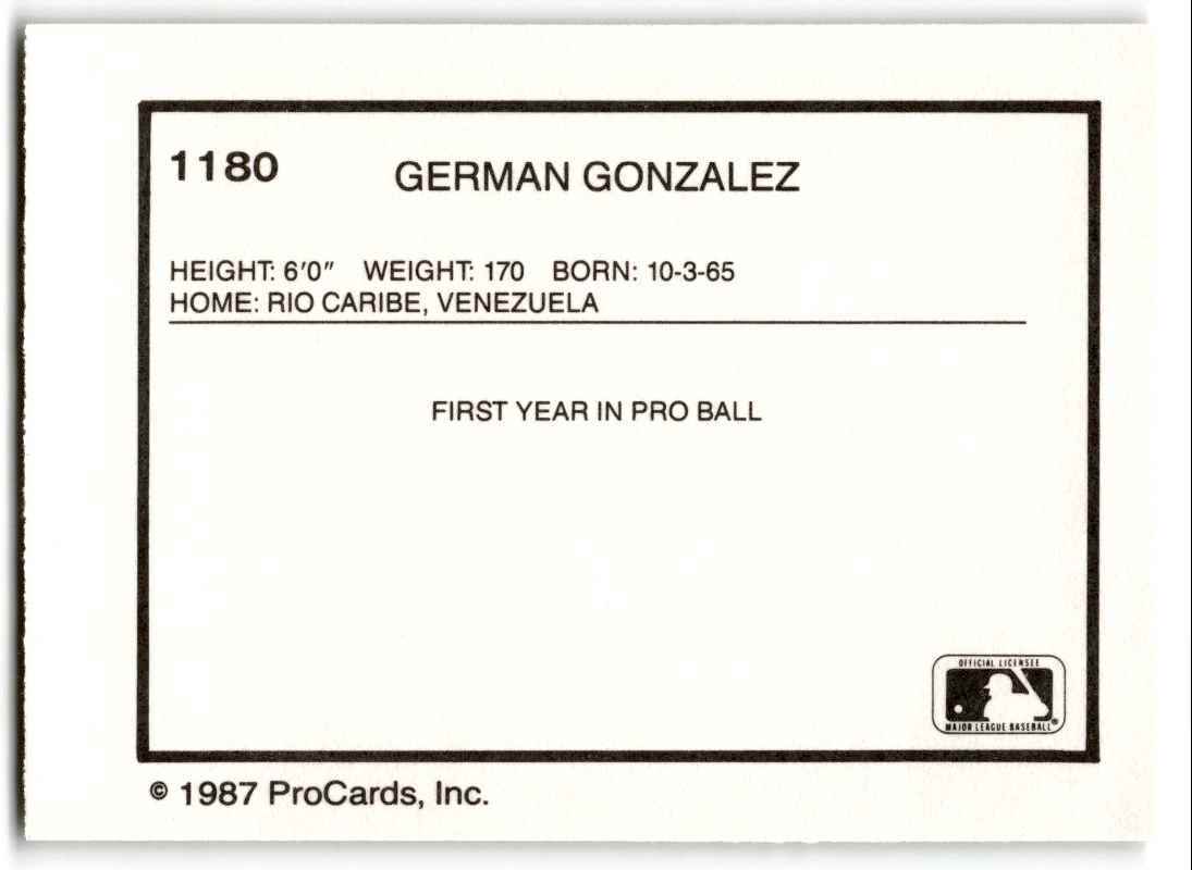 1987 ProCards German Gonzalez Kenosha Twins #1180 | eBay