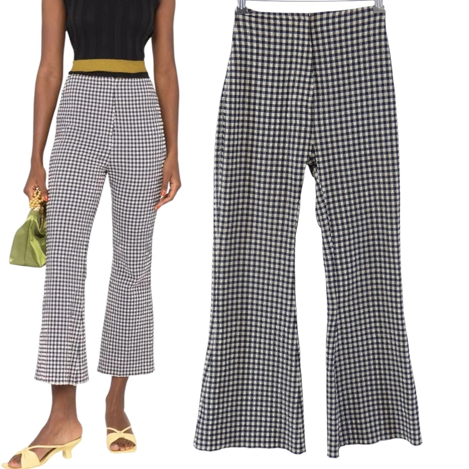 Nanushka Trousers Cropped Gingham Flared High Waist Seersucker size XXS UK 4