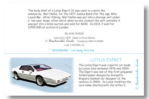 LOTUS ESPRIT SPORTS CARD greeting card BY BEACHCOMBER CARDS - Picture 2 of 2