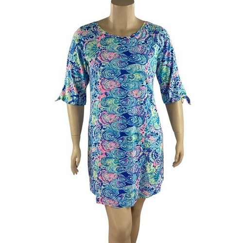 Lilly Pulitzer Preston Dress Ocean Commotion Blue Print XL Cotton