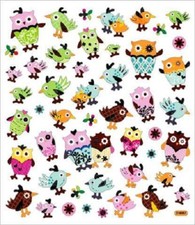 Scrapbooking Crafts Stickers Hootin' Birds Owls Colorful Patterns Checks Flowers