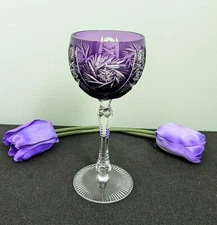 Rare AJKA Crystal "ALBRACCA" Lead Crystal Ametist Purple Wine Glass, 7.5", 6oz