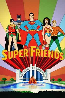 1973 Super Friends Poster 11X17 Superman Batman Wonder Woman Robin Aquaman DC 