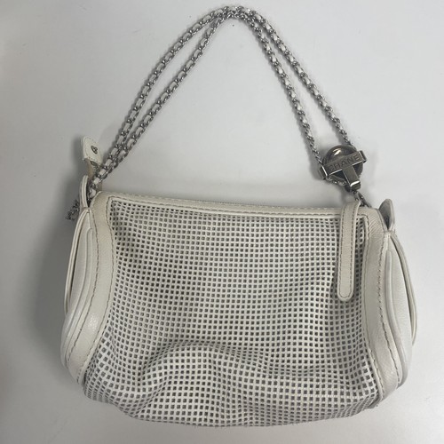 Caviar Perforated Pulley Shoulder Bag White Pre Owned READ