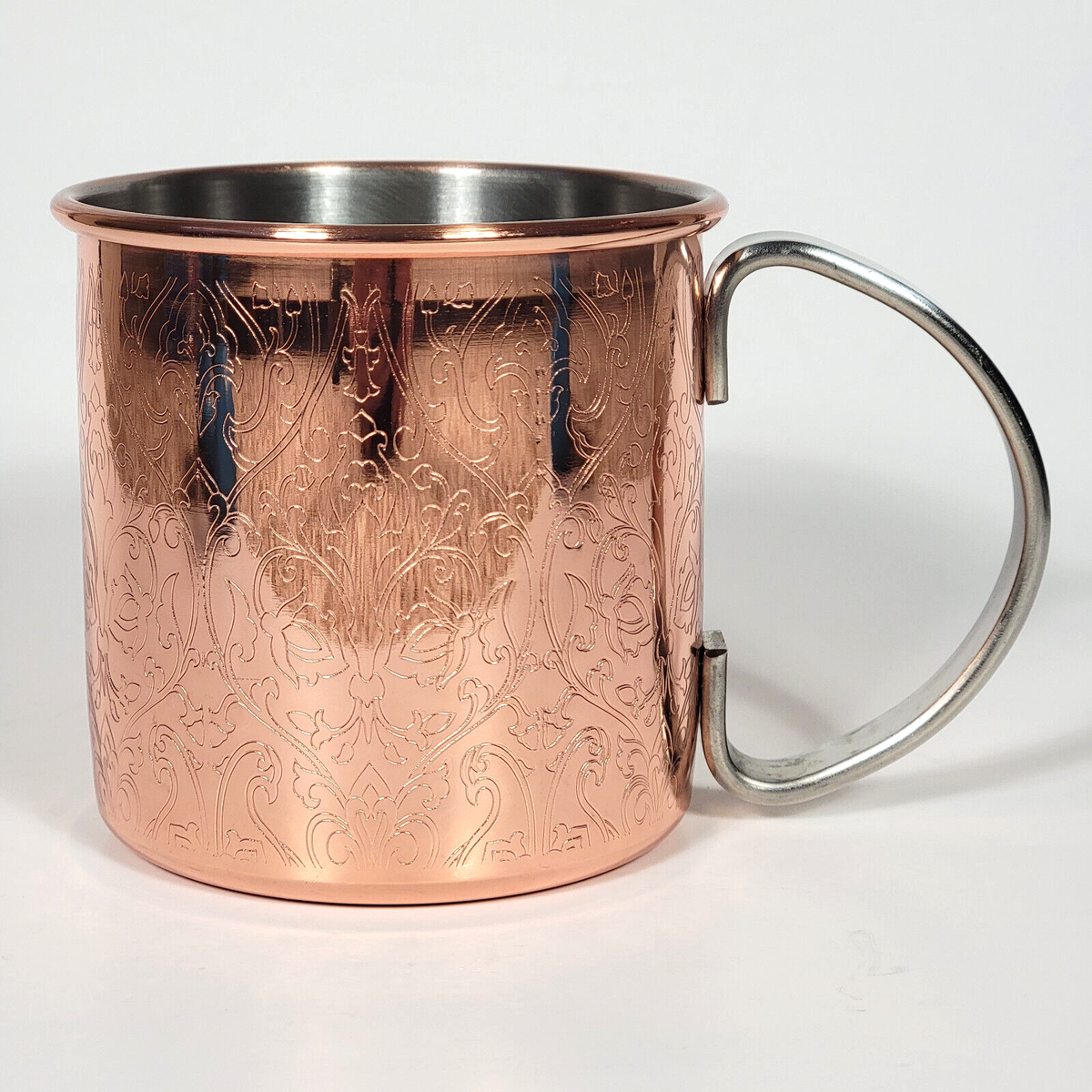 Eco One Stainless Steel-Lined Decorative Etched Copper Mug / Cup