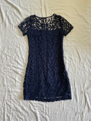 Hollister Women's Size 3 Mini Flower Lace Navy Blue Dress | eBay