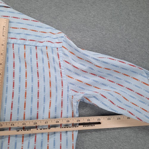 Bugatchi Shirt Mens S Shaped Fit Blue Red Stripe Long Sleeve Flip Cuff Button Up - Picture 10 of 12