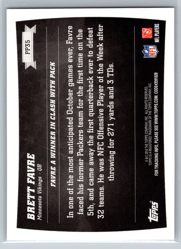 2010 Topps #PP35 Brett Favre Minnesota Vikings - Picture 2 of 2