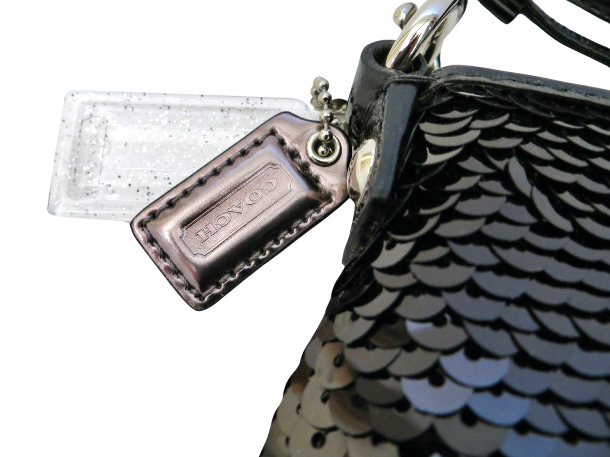 New NWT Coach Poppy BLACK Sequined DISCO Crossbody Swingpack Purse