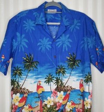 Vtg Pacific Legend Mens Sz L Hawaiian Camp Shirt Short Sleeve Parrot Island EUC