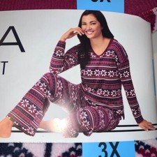 NEW Nautica Women's 2-Piece Silky Stretch Fleece Sleepwear Set - 3X Geometric