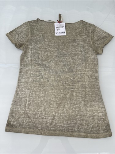 Key Largo sandfarbes Damen T-Shirt Peace Frieden Strasssteine Nieten Gr. XS Neu - Bild 2 von 3