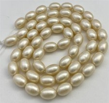 Vintage 1990's Japan 10X14 MM Oval Creamy Faux Pearl Bead Lot 30"