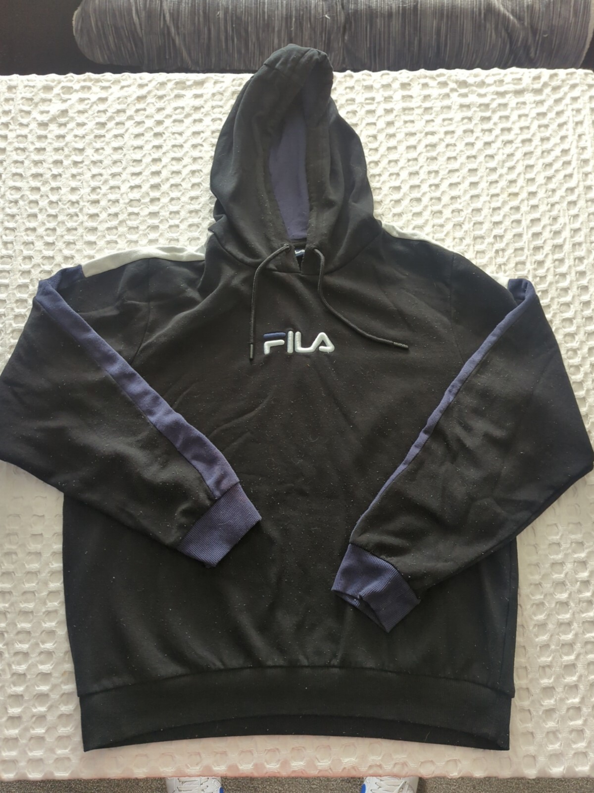 Felpa con cappuccio grande Fila nera palestra allenamento casual retrò logo ortografico