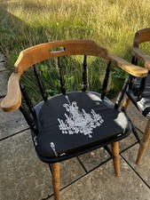 Pair of Vintage Restored & Reupholstered Captains Chairs. Solid Beech. 1960s.