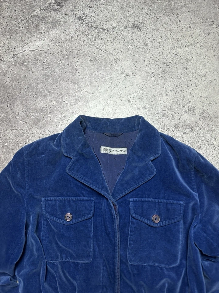 Винтажная женская велюровая куртка Emporio Armani синие короткие - Изображение 3 из 4