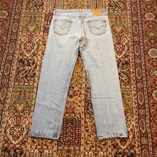 VTG 90s Levis 501xx Faded Blue Raw Denim Indigo Button Fly Jeans 35x30 USA Flaw