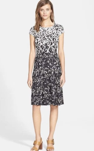 Abito TORY BURCH Sophia stampa floreale designer midi nero bianco linea A taglia XS
