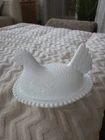 Vintage Indiana Glass White Milk Glass Hen on Nest Dish – 7” Covered Chicken