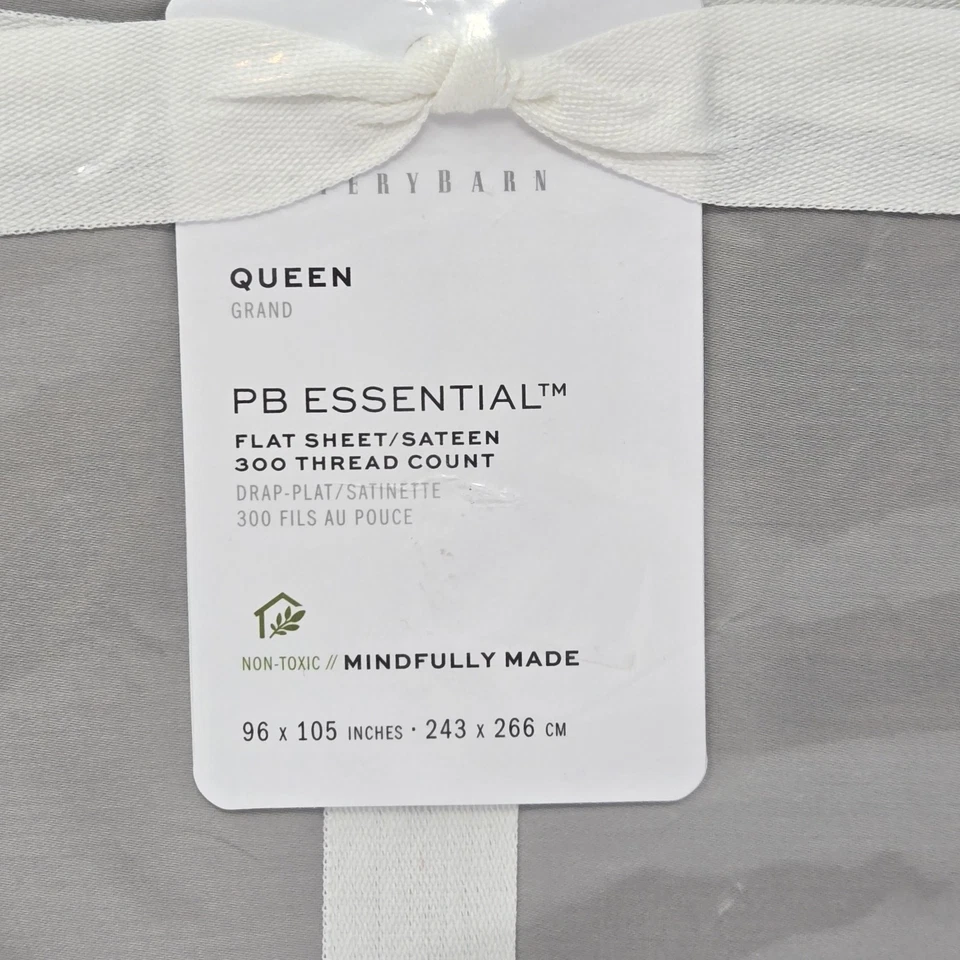 Sábana plana Pottery Barn Queen PB Essential 300 100 % algodón 96x105 gris niebla *Nueva Foto 2 de 4