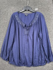 Lane Bryant Shirt Womens 18/20 Blue Embroider...
