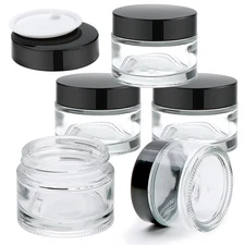 Glass Jars With Lids 2 oz 5 Pack - Clear Small Jar With Black Lids, Travel Co...