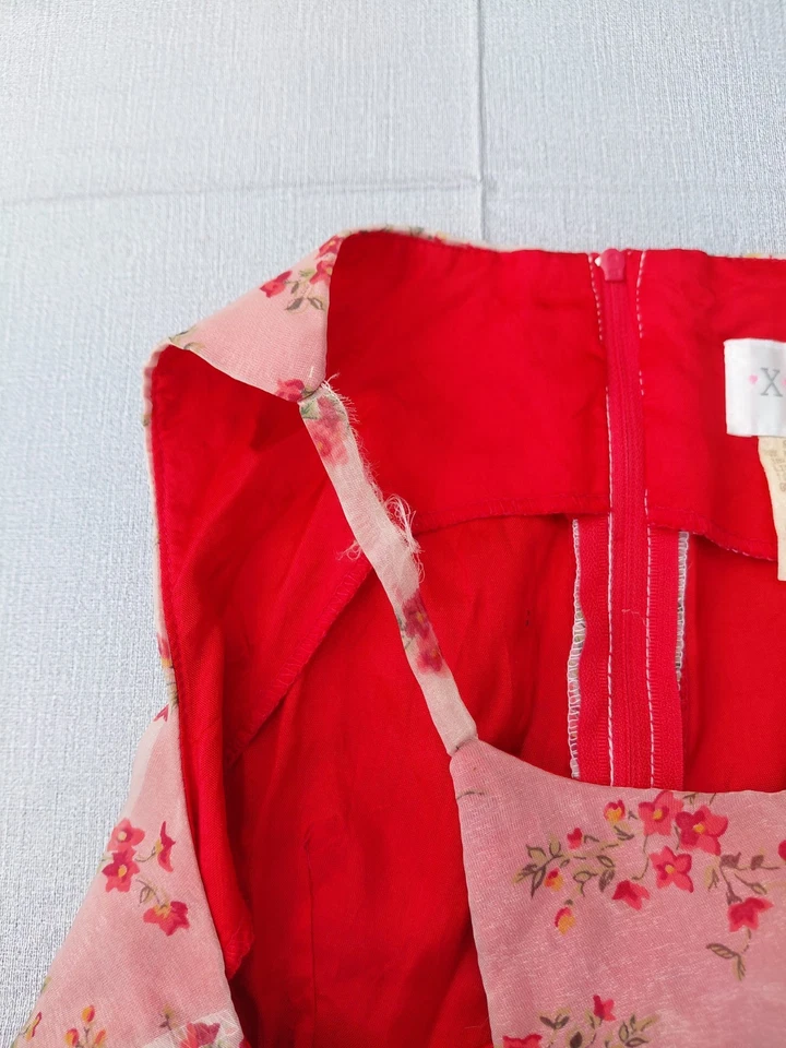 Mini Vestido De Colección Y2K XOXO Ditzy Floral Talla 5 Capa Transparente Forrado Coqueta Rojo Ajustado Foto 3 de 4