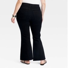 Sz 24- Ava Viv Women s Flare High Rise Stretch Jeans Black Tummy Control Size