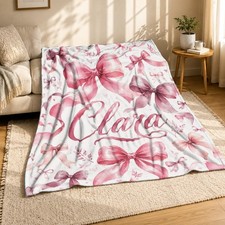 Personalized Bow Coral Fleece Blanket Cute Elegant Decor