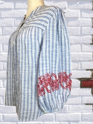 NWT Tommy Hilfiger Womens M 2024 Embroidered Striped Boho Cottagecore Button Top