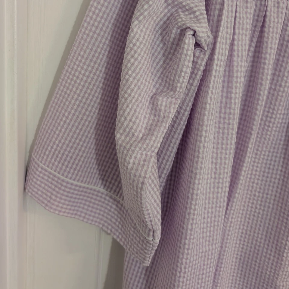 Bata Miss Elaine Seersucker XTRA GRANDE Cuadros Guinga Bordada Bolsillo con Cremallera Foto 3 de 4